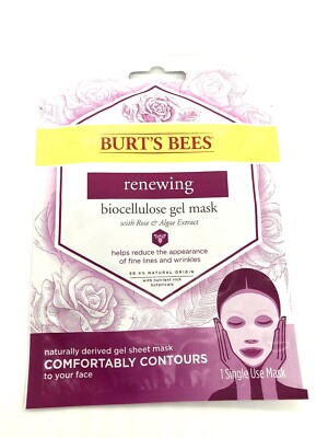 Burt s Bees Renewing Face Skin Sheet Mask~Biocellulose Gel Rose Algae Extract