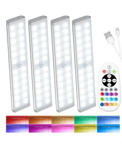 58-LED Under Cabinet Lighting Wireless, RGB Motion Rechargeable / 4 Pack