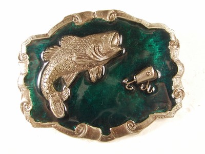 Silvertone Green Big Mouth Bass Fishing Lure Belt Buckle Unbranded