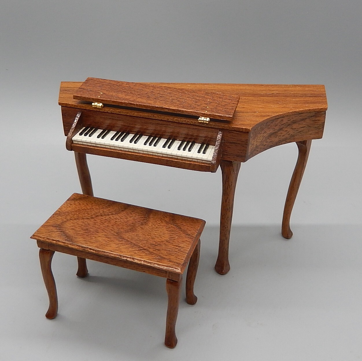 Vtg OOAK Hand Painted Harpsichord W Bench CMS Artisan Dollhouse