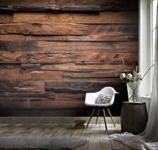 Papel pintado extraíble autoadhesivo madera marrón 3D murales pared 023