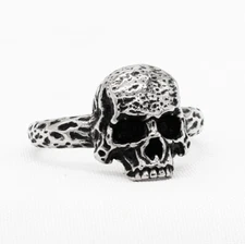 Vintage Skull Head Ring Stainless Steel Men's Skeleton Bone Head Ring Biker Punk