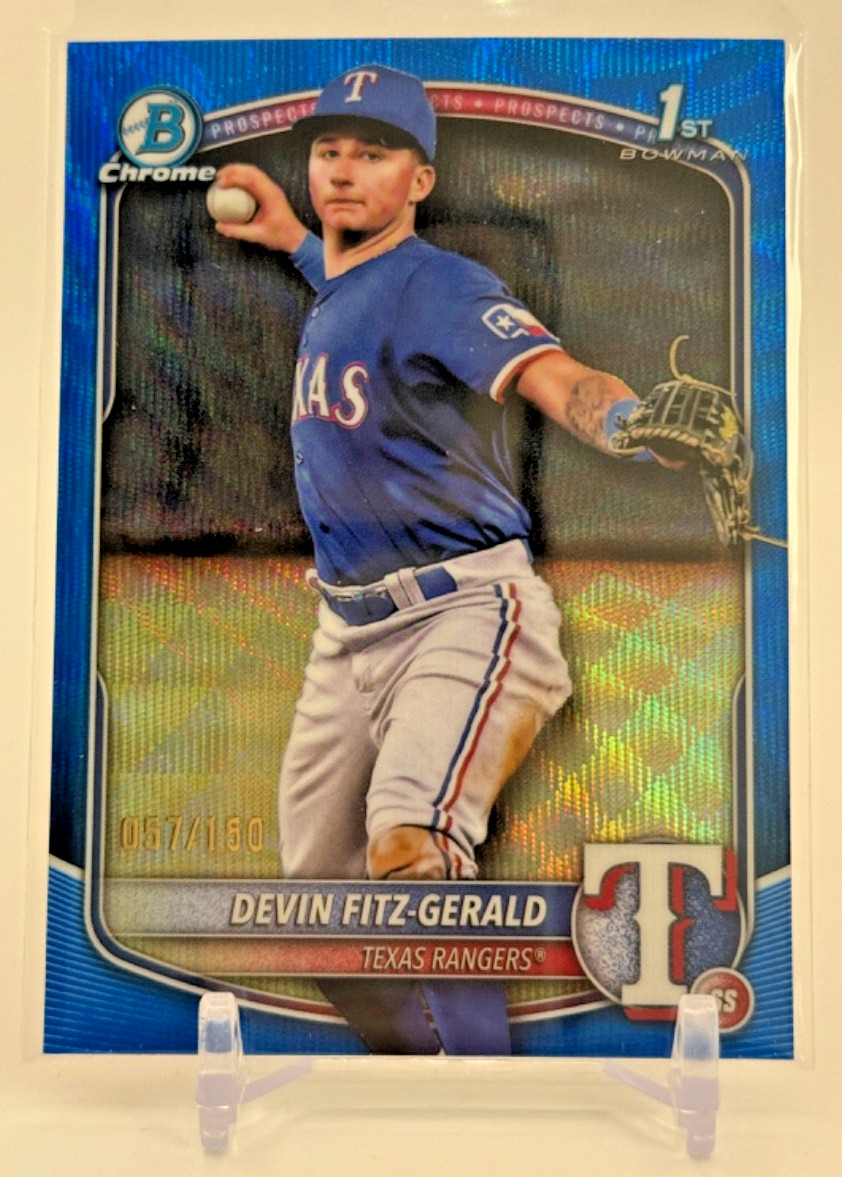 2025 Bowman 1st Chrome BLUE WAVE REFRACTOR/150 Devin Fitz-Gerald Texas #BCP-158