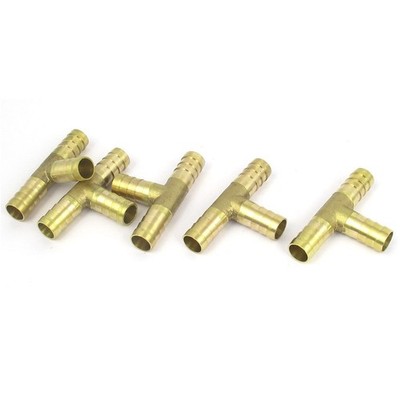 5Pcs Brass T-Shape 3 Ways Hose Barb Fitting Adapter Coupler Connector 10mm Dia  
