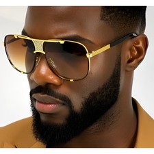 Aviator Sunglasses Gold Frame Brown Lens Fashion Shades Trendy Retro Vintage Men
