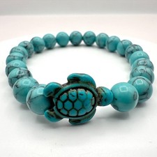 Vintage 90s Turtle Turquoise Stretch Beaded Bracelet Women's Classic Jewelry Y2K