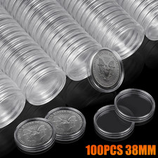 100pcs 38mm Coin Storage Holder Box Capsules Clear Round Display Case Container