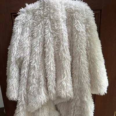 NWT ANTHROPOLOGIE Daily Practice Ivory Faux Fur Teddy Coat Oversized Fit L $148
