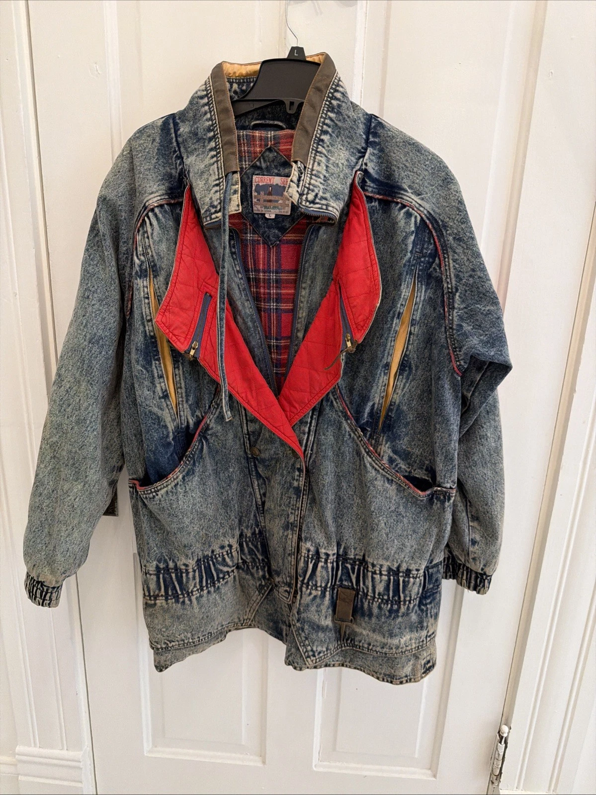 Rare Vintage “Current Seen” Acid Washed Denim Jacket 70s/80s Plaid Lining - product detail image 1
