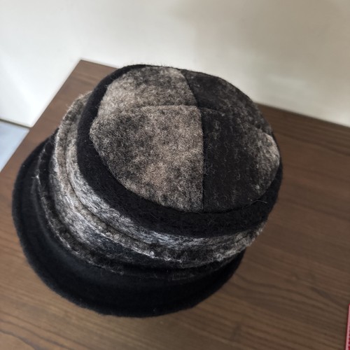 Boiled Wool Blend Bucket Style Hat Black Grey Bow Lined Made In Italy - Picture 5 of 13