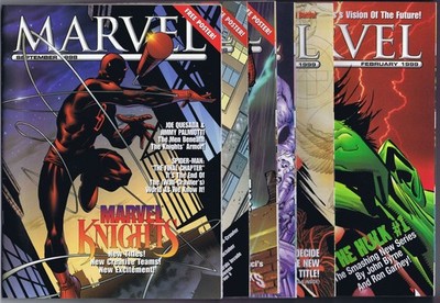 MARVEL THE MARVEL COMICS CATALOG 1998: 09, 10, 11, 12, 1999: 01, 02 US Magazines