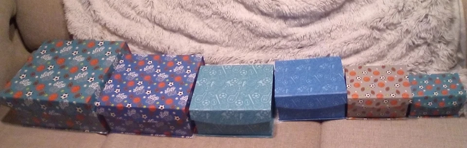 6 Square Nesting Gift Boxes,Boys Sports Decorative Boxes w Lids in 6 Sizes~New - Image 3 of 4
