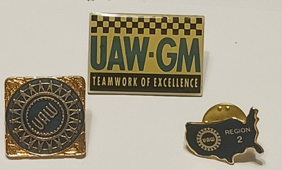 Vintage UAW Pin Set (3) GM Teamwork Excellence Region 2 Map United Auto Workers
