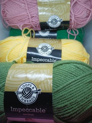 4 Pk IMPECCABLE YARN BY LOOPS & THREADS 4 1/2  268 yds 1 used pink green yellow