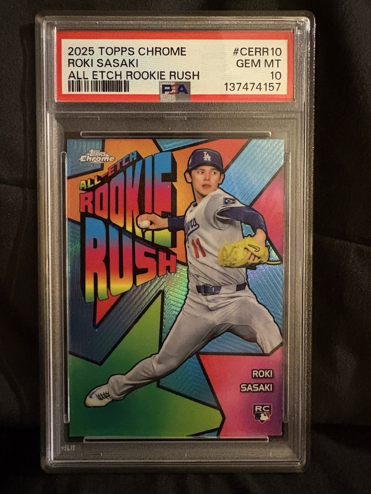 Roki Sasaki RC 2025 Topps Chrome Rookie Rush PSA 10 Los Angeles Dodgers