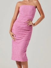 Astr the Label Strapless Pink Floral Textured Ruched Bodycon Midi Dress Large