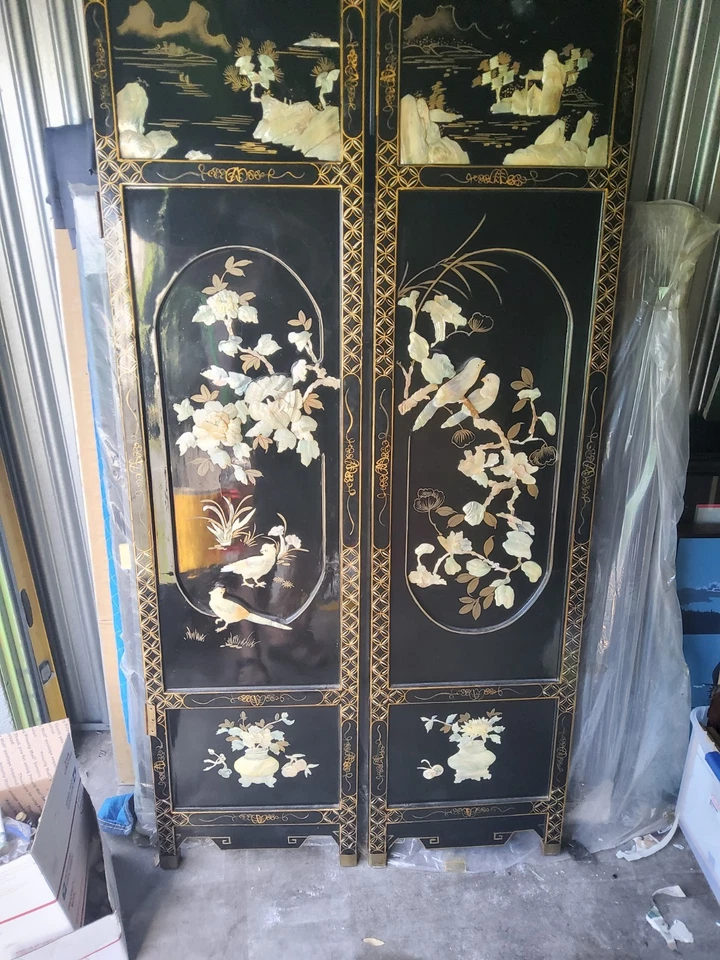 Antique,vintage adian chinese coromandel screen room divider 4 panel - Image 3 of 4