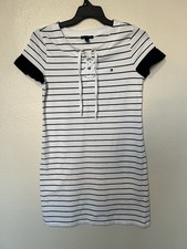 Tommy Hilfiger Women's Striped Short Sleeve Dress Size M Navy And White Stripe