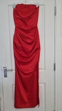 House of CB Red Draped Satin Floor Length Prom Ball Gown Dress Size S Small