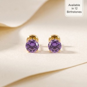 Authentic 4mm Round Birthstone Flat Back Earrings 14K Gold Plated Titanium Labret 16G