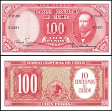 Chile 10 Centesimos de Escudo on 100 Pesos, 1960-1961 ND, P-127a, UNC