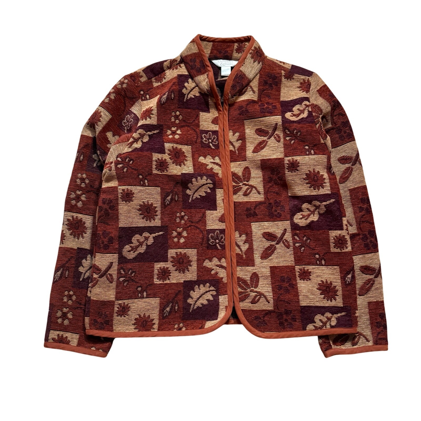 Vintage Boho Tapestry Jacket Patchwork Floral Lea… - image 1