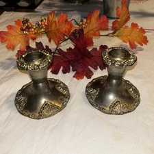 2 Godinger 3 1/2 In Candle Holders. Raised Embossed Thanksgiving Christmas MCM