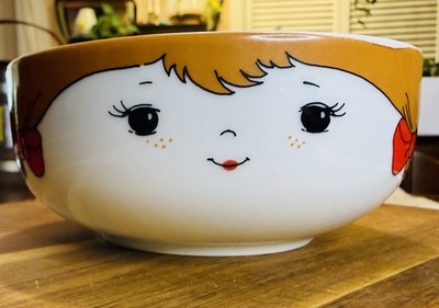 Vintage Interpur Japan Ceramic Bowl Girl Face with Floral Design