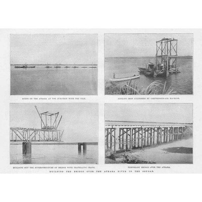 SUDAN Bau der Brücke über den Atbara Fluss - antiker Druck 1899