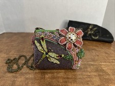NEW Mary Frances Beaded Handbag Floral Dragonfly Evening Purse VTG Clutch W Bag