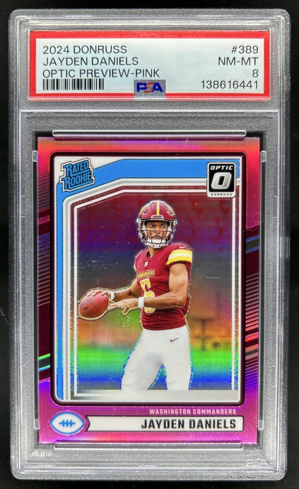 2024 Panini Donruss Jayden Daniels Optic Rated Rookie Preview Pink #389 PSA 8