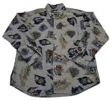 Woolrich Chamois Shirt Men L Vintage Deer Print Button Up Outdoors Hunting Gray