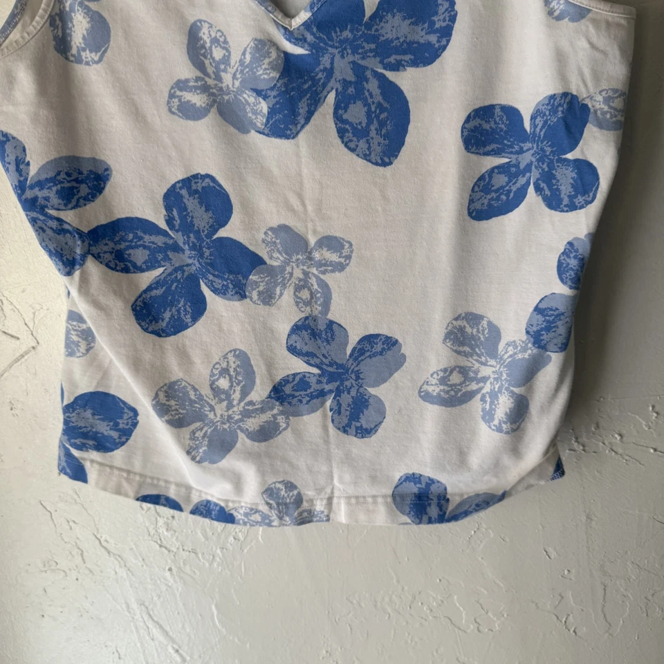 Camiseta sin mangas Covington Y2k mediana pequeña azul blanco estampado floral camisa sin mangas Foto 3 de 4