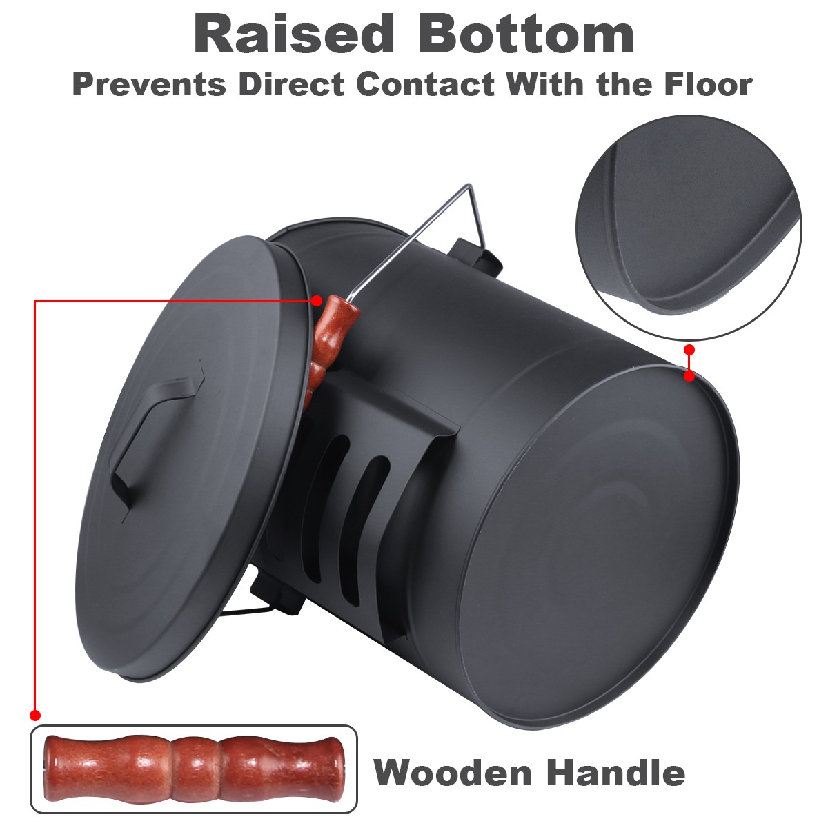 Steel Ash Bucket with Lid Shovel Brush,Firewood Carrier Bag,5Pcs Fireplace Tools