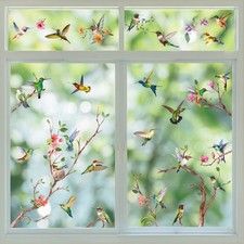 Yovkky Spring Summer Hummingbirds Tree Branches Window Clings 9 Sheets, Preve...