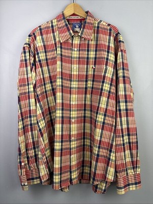 Texas Cotton Mens Button Down Long Sleeve Red Blue Plaid Size XXXL Western Shirt