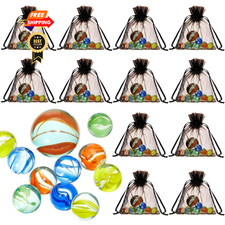 Pack of 12 Marble Game Sets, Bag Marbles Glass Medium, Black