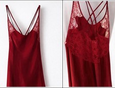Vtg Victoria's Secret Chemise Lingerie Red Satin Lace Criss-Cross Back SM