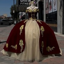 Red Shiny Quinceanera Dresses Applique Lace Beads Tull Birthday Party Sweet 16 