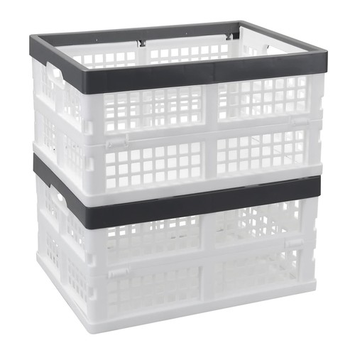 34 Litre Folding Plastic Storage Crates, Stackable Storage Basket, 2 Packs