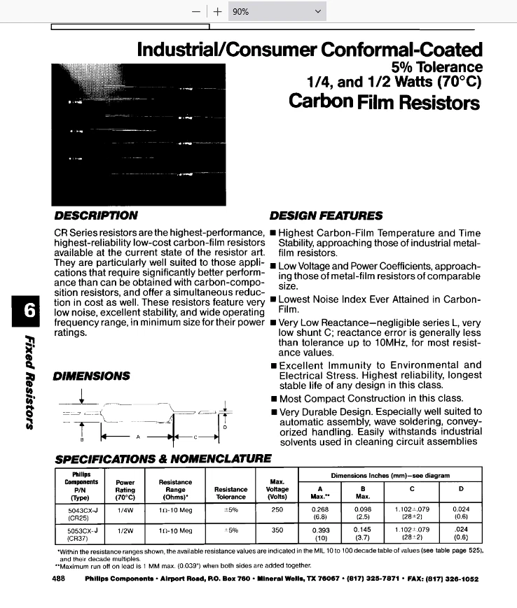QTY (100) 100K Ohm 1/2W 5% CARBON FILM RESISTORS 5053CX100K0J12AFX PHILIPS/MEPCO - Image 3 of 4