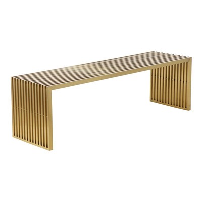 Pangea Home Lux Rectangular Modern Brushed Steel Metal Bench in Gold