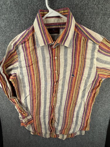 Etro Milano Italy Langarm Hemd Leinen gestreift bunt Knopfleiste Logo XL - Bild 2 von 24