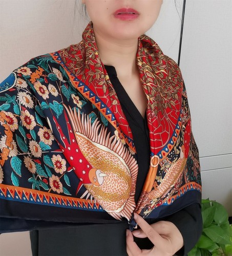 100 Silk Scarf Square Oversized Print Shawl Wraps Party Cape Shiny Smooth 110CM - Picture 2 of 11