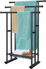 40" H Free Standing Towel Rack, 3 Tier Alloy Steel Towel Rack Stand with Basket,