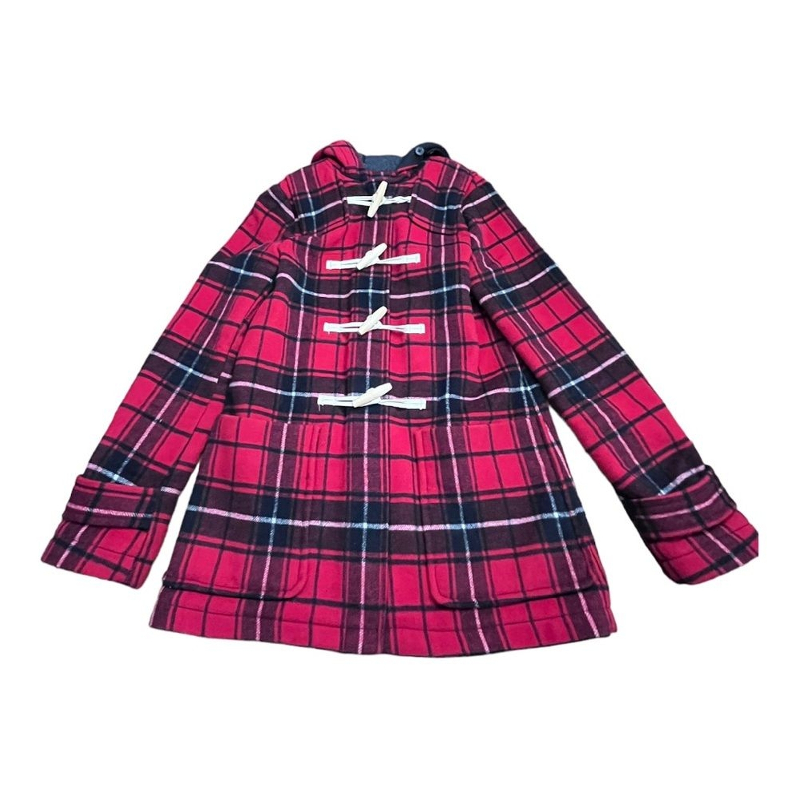 Gap Contrast Wool Blend Toggle Coat Red Black Pla… - image 2