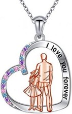 Father Daughter Heart Necklace I love you Forever Dad Pendant Sterling Silver