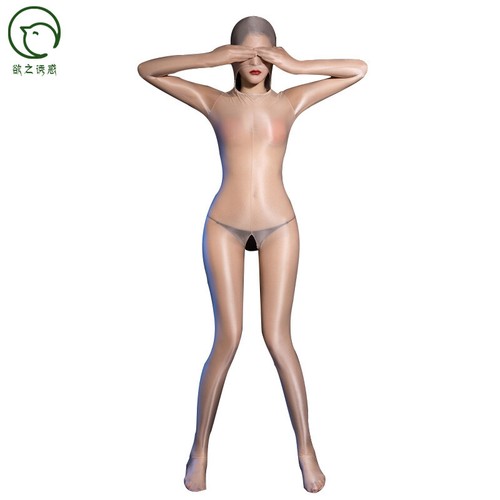 Tuta Donna Trasparente Lucido Lucido Tuta Piena Bodystocking Senza Uncinetto Con Guanti - Foto 3 di 27
