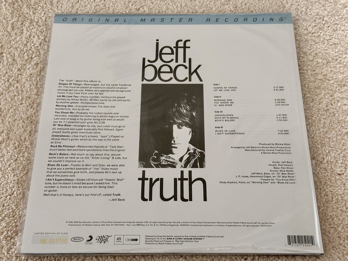 未開封！Jeff Beck 「Truth」 MFSL180グラム45回転2LP Jeff Beck Truth 180G 45RPM MFSL LP - USED NM | eBay