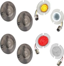 1157 Front + 1156 Rear LED Turn Signals 3 1/4 inch Flat Smoked Lens Covers Brake